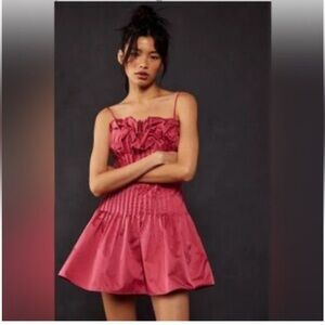 Free People Fuchsia Ruffle Mini Dress